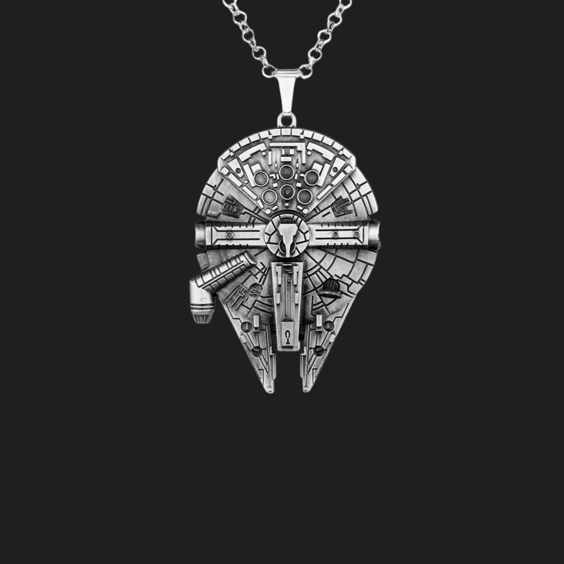 Sterling Silver Millennium Falcon Pendant Necklace - Star Wars Jewelry for Men
