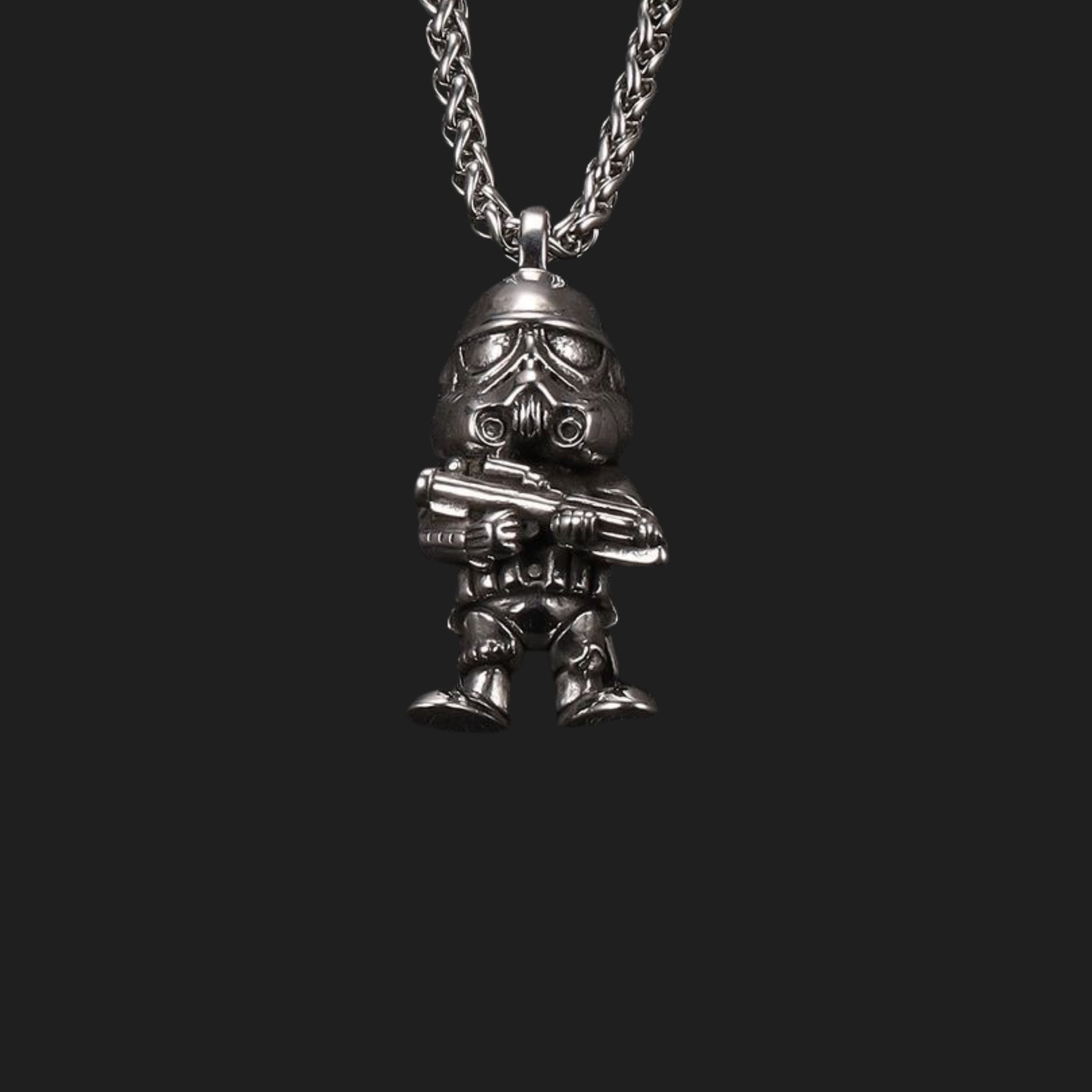 Mandalorian & Stormtrooper Mini Figure Necklace - Oxidized Vintage Silver Finish