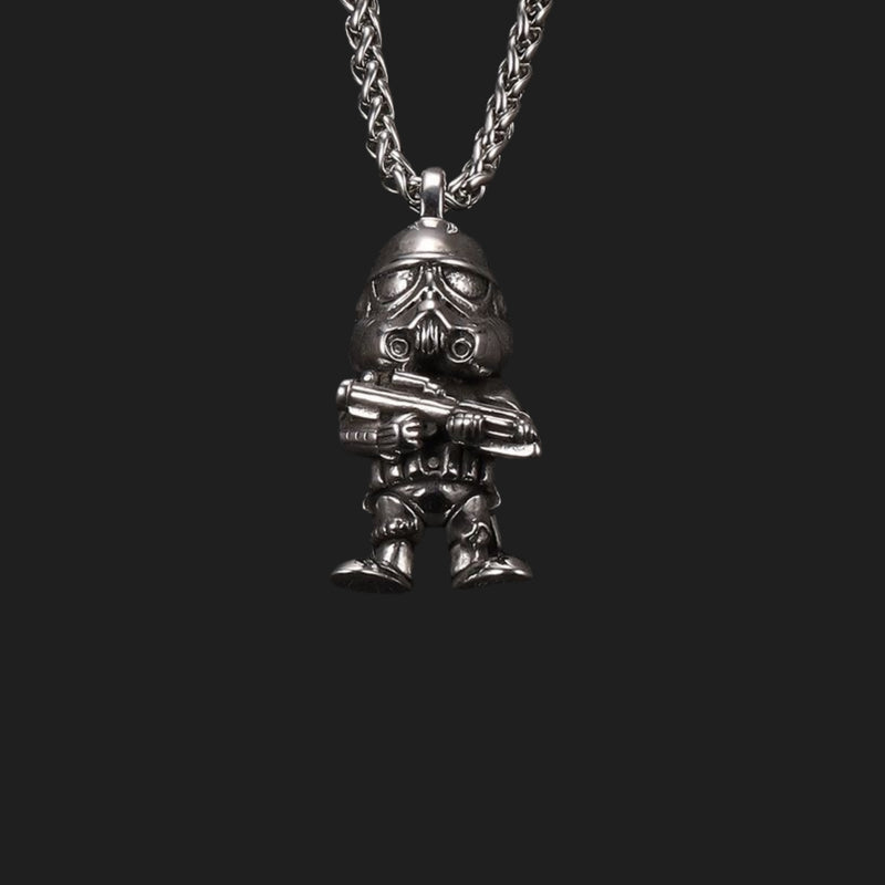 Mandalorian & Stormtrooper Mini Figure Necklace - Oxidized Vintage Silver Finish