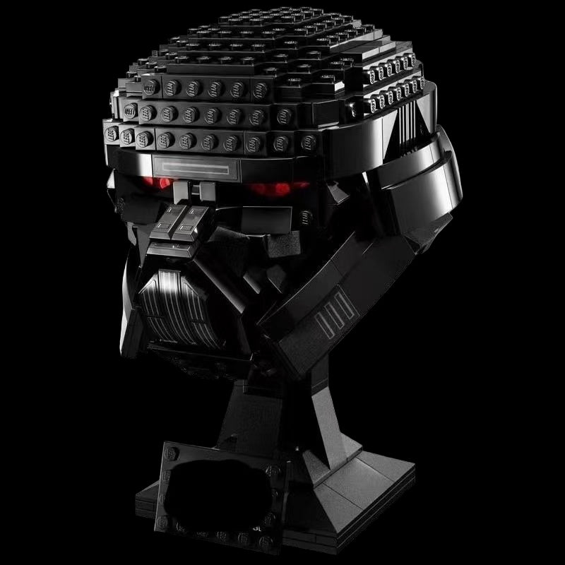 Dark Trooper Helmet assembled front view, 693 ABS bricks, collector brick set