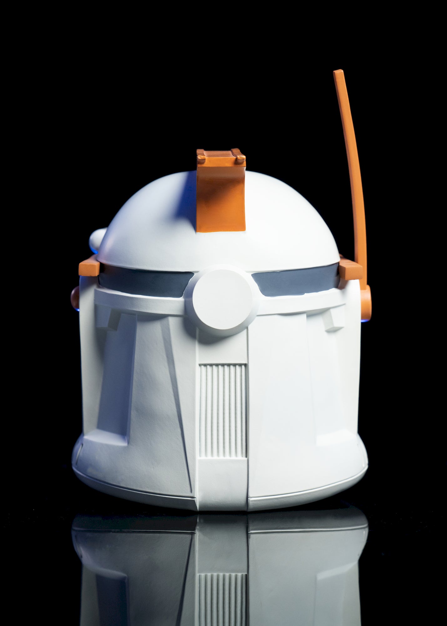 Commander Cody Phase 1 Clone Trooper Helmet back view white helmet with orange markings and Phase 1 design
