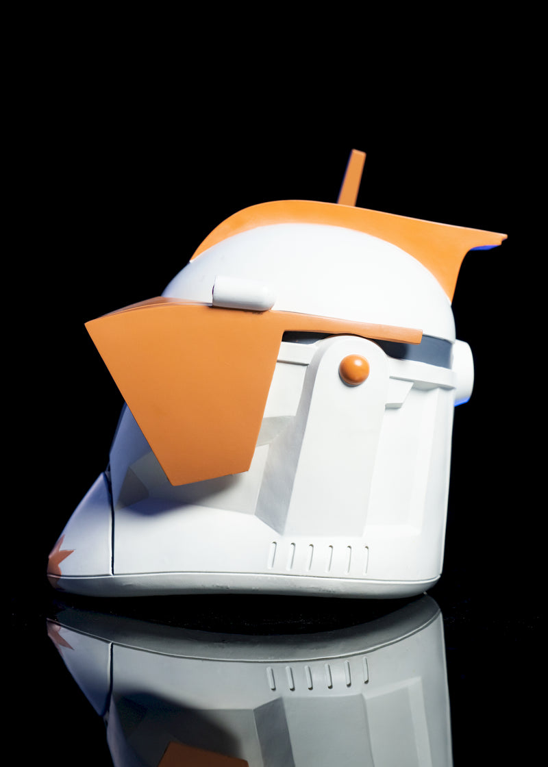 Commander Cody Phase 1 Clone Trooper Helmet left side view white helmet with orange markings