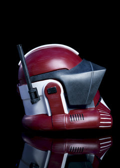 Commander Fox Helmet right side view red and white Clone Trooper helmet with realistic battle-worn details