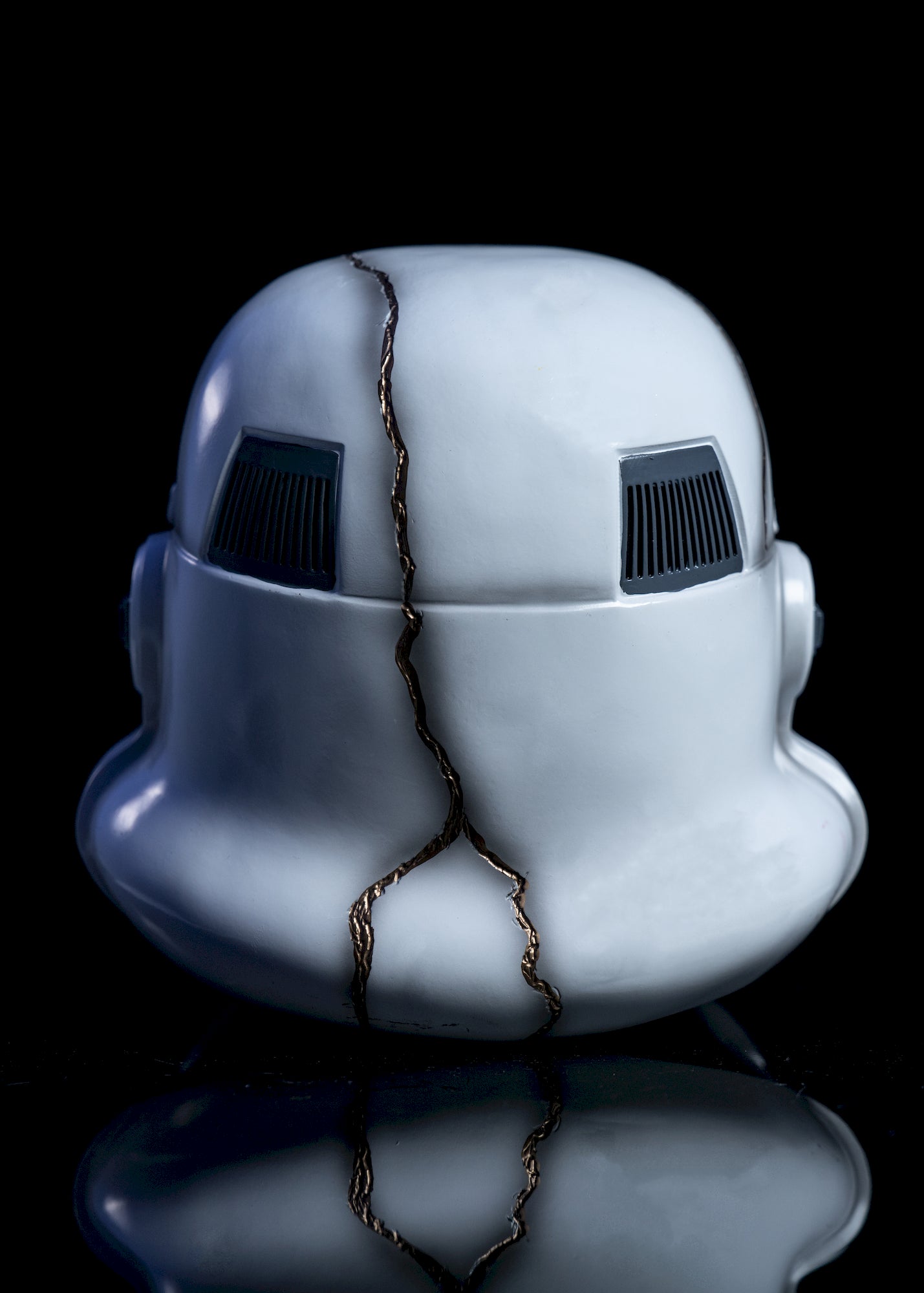 Night Trooper Helmet back view white helmet with gold tactical details