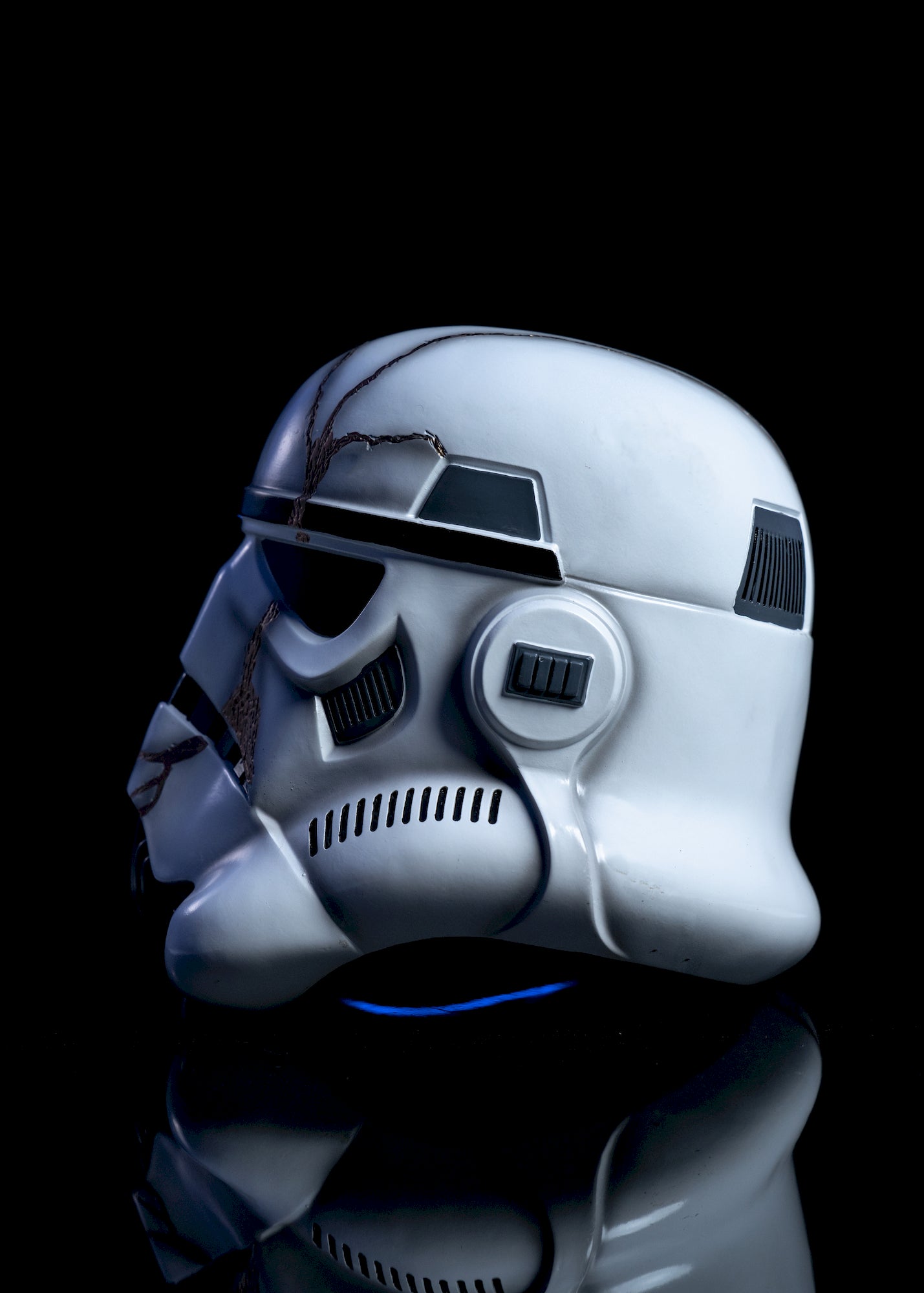 Night Trooper Helmet left side view white helmet with gold tactical details