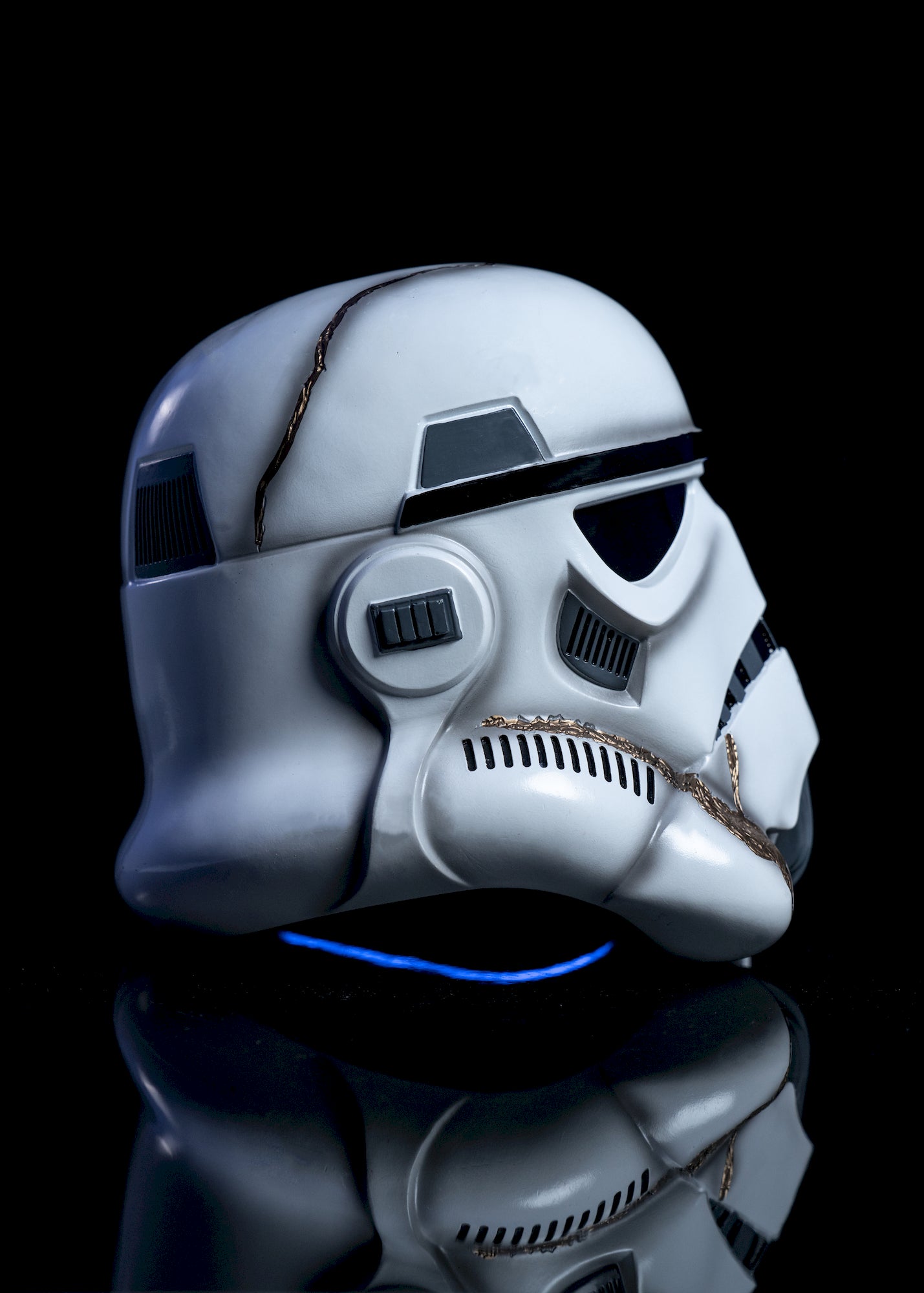 Night Trooper Helmet right side view white helmet with gold tactical details