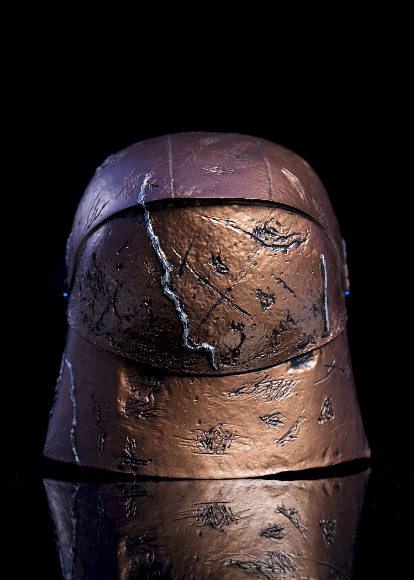 The Stranger Helmet back view gold helmet with unique weathered details