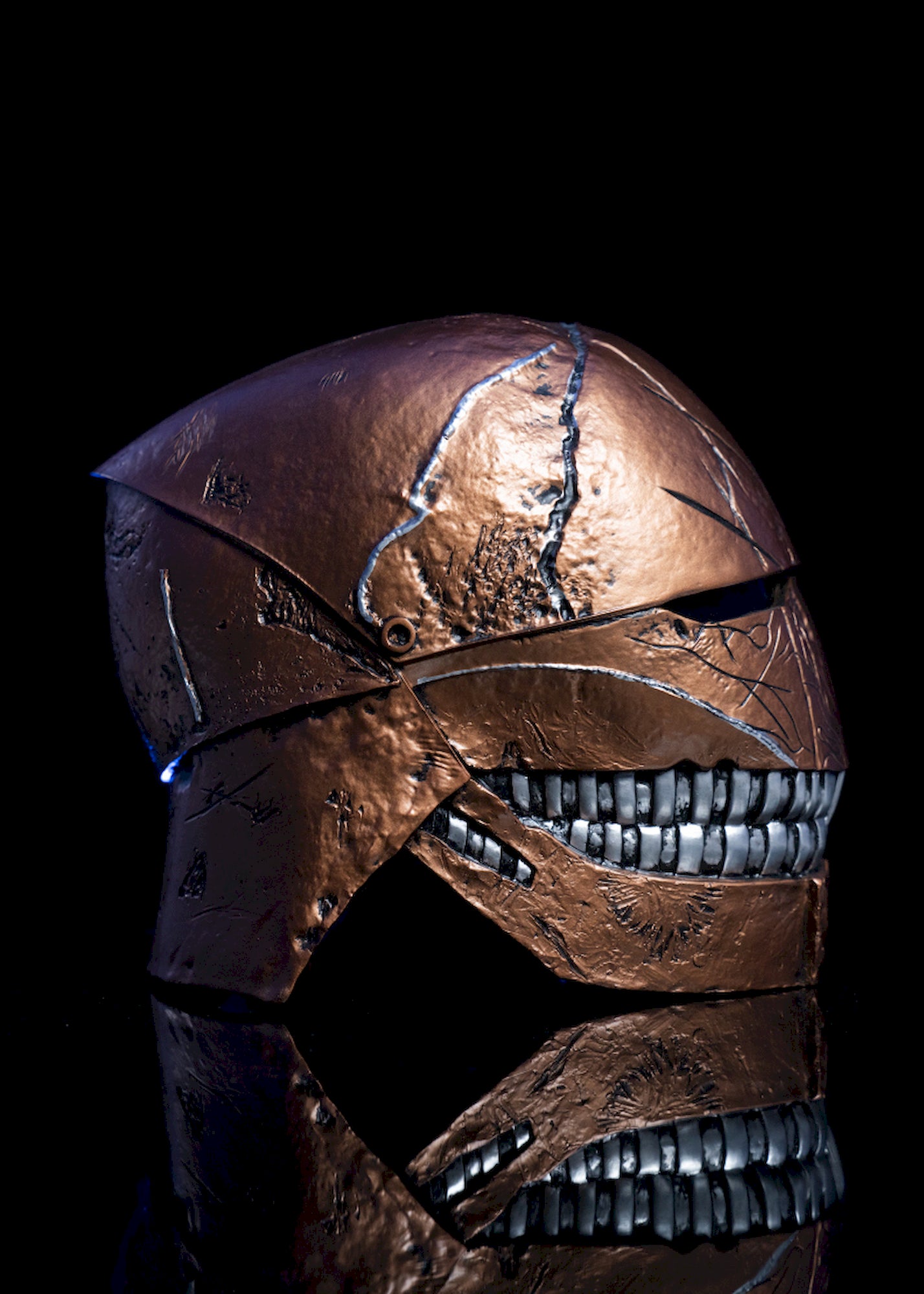 The Stranger Helmet right side view gold helmet with unique Stranger markings